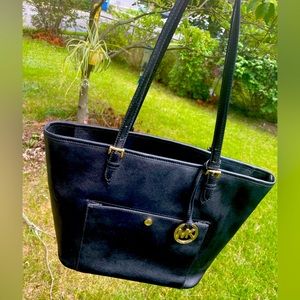 Michael Michael Kors Black Crosshatch Texture City Tote